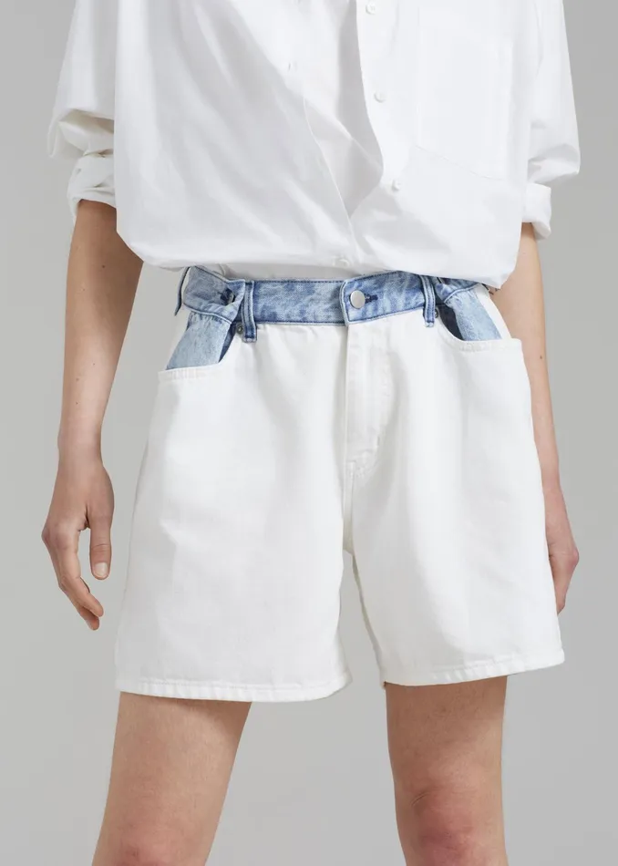 The Frankie Shop Bottoms Hayla Contrast Denim Shorts 8211 Off WhiteBlue 8211 Women