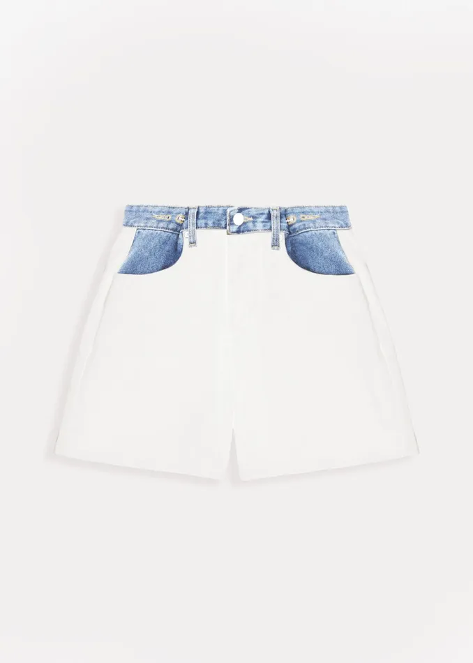The Frankie Shop Bottoms Hayla Contrast Denim Shorts 8211 Off WhiteBlue 8211 Women
