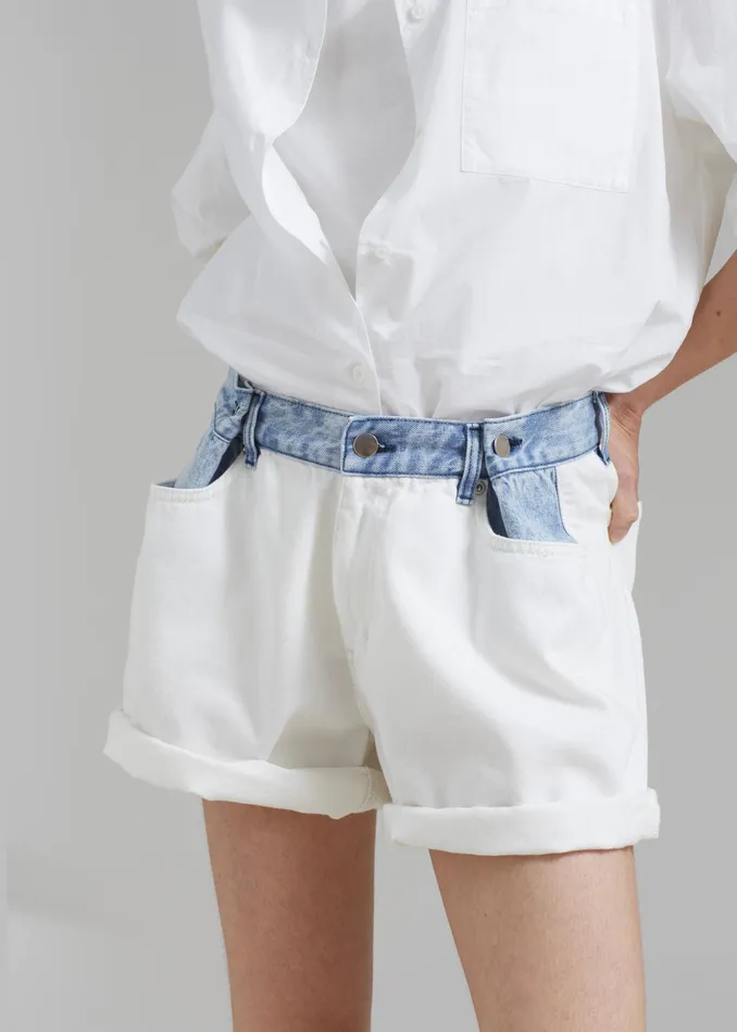 The Frankie Shop Bottoms Hayla Contrast Denim Shorts 8211 Off WhiteBlue 8211 Women