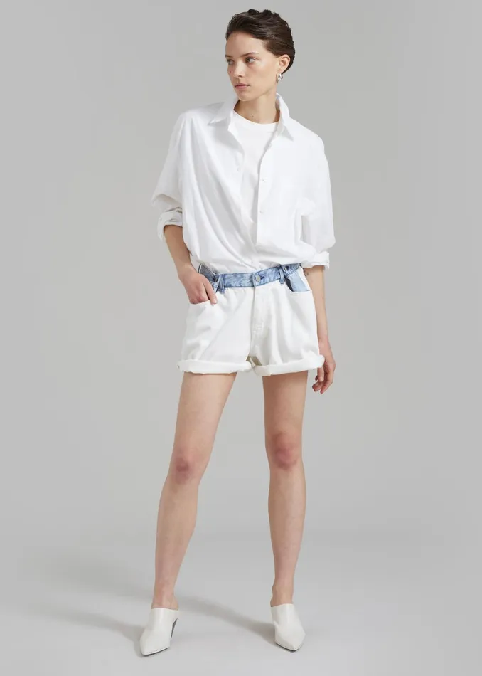 The Frankie Shop Bottoms Hayla Contrast Denim Shorts 8211 Off WhiteBlue 8211 Women