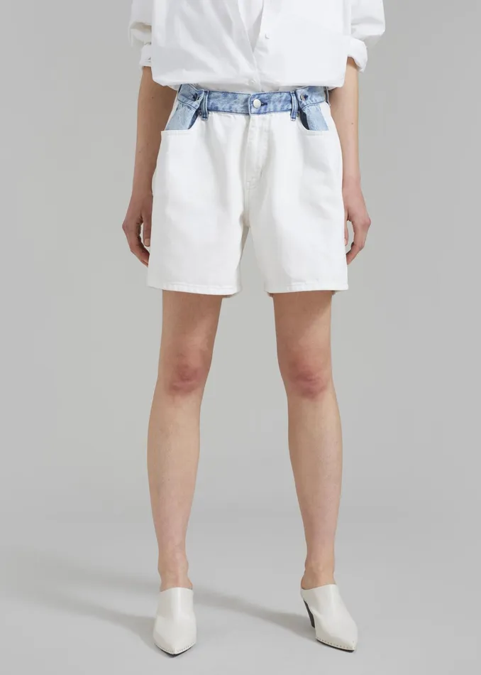 The Frankie Shop Bottoms Hayla Contrast Denim Shorts 8211 Off WhiteBlue 8211 Women