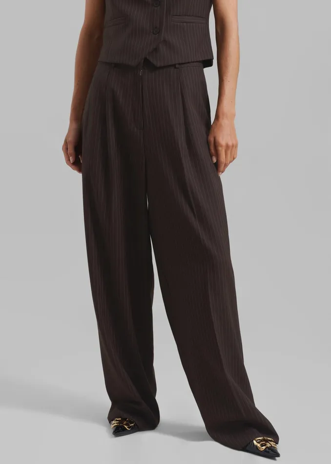 The Frankie Shop Bottoms Ivey Pintuck Trousers 8211 BrownWhite Pinstripe 8211 Women