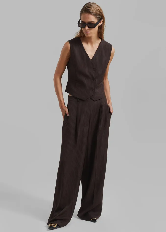 The Frankie Shop Bottoms Ivey Pintuck Trousers 8211 BrownWhite Pinstripe 8211 Women