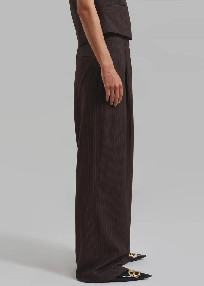 The Frankie Shop Bottoms Ivey Pintuck Trousers 8211 BrownWhite Pinstripe 8211 Women