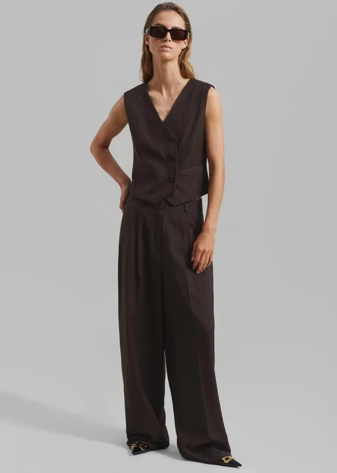 The Frankie Shop Bottoms Ivey Pintuck Trousers 8211 BrownWhite Pinstripe 8211 Women