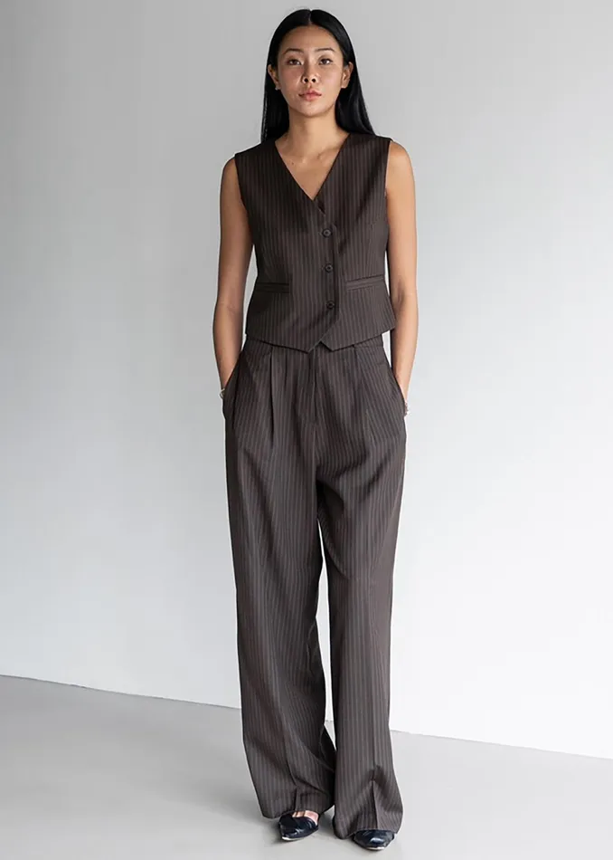 The Frankie Shop Bottoms Ivey Pintuck Trousers 8211 BrownWhite Pinstripe 8211 Women