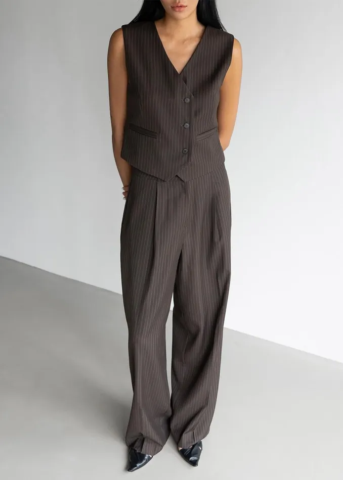 The Frankie Shop Bottoms Ivey Pintuck Trousers 8211 BrownWhite Pinstripe 8211 Women