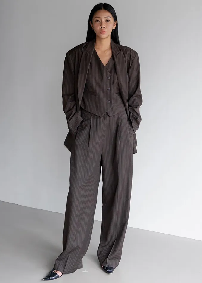 The Frankie Shop Bottoms Ivey Pintuck Trousers 8211 BrownWhite Pinstripe 8211 Women