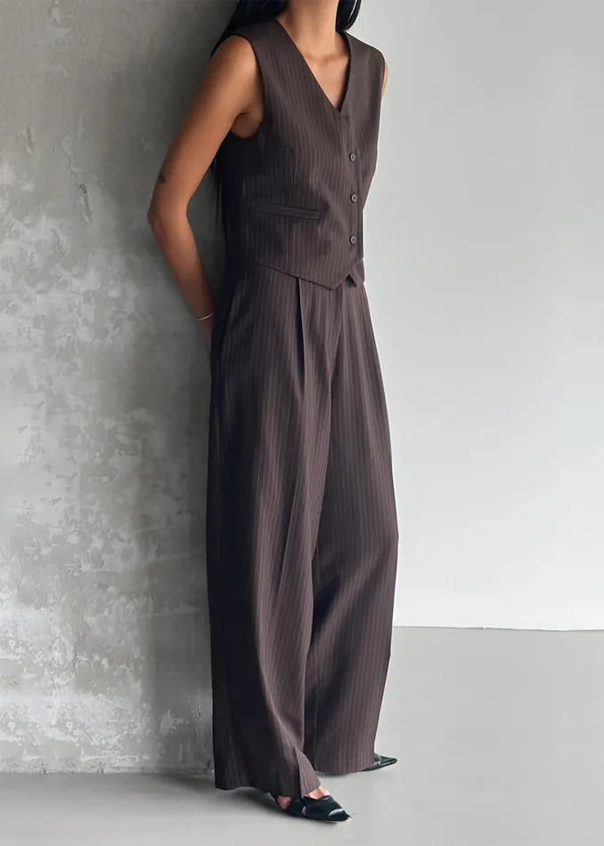 The Frankie Shop Bottoms Ivey Pintuck Trousers 8211 BrownWhite Pinstripe 8211 Women