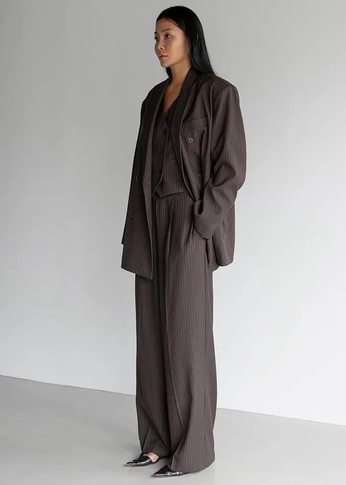 The Frankie Shop Bottoms Ivey Pintuck Trousers 8211 BrownWhite Pinstripe 8211 Women