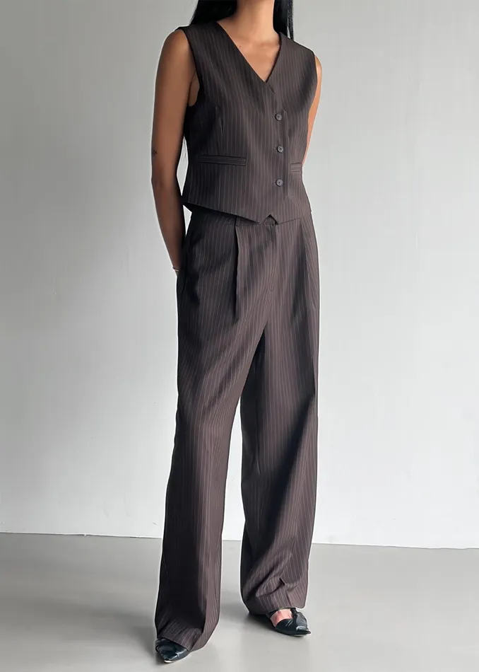 The Frankie Shop Bottoms Ivey Pintuck Trousers 8211 BrownWhite Pinstripe 8211 Women