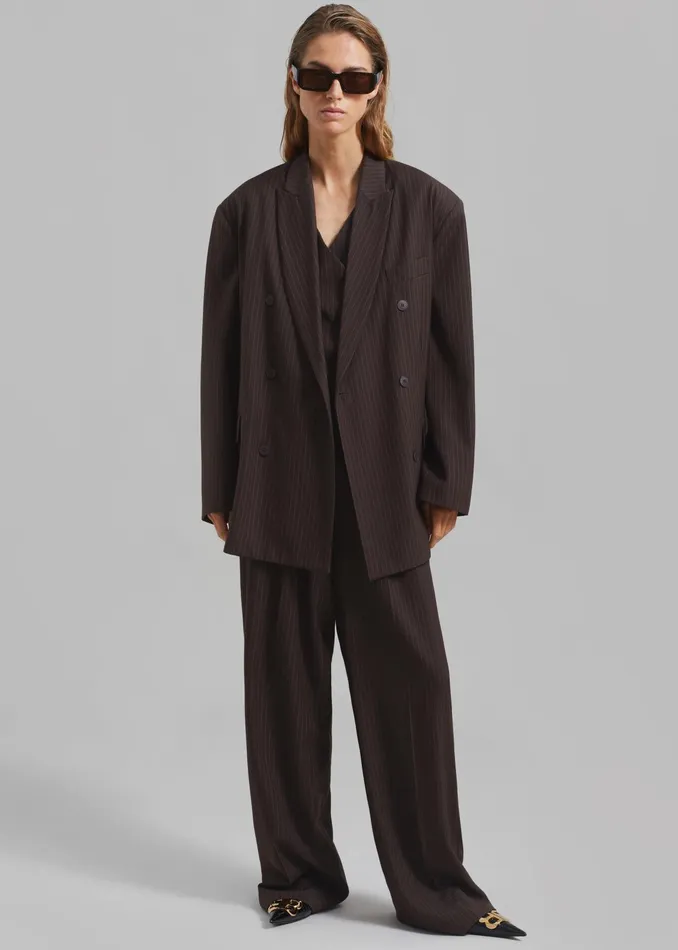 The Frankie Shop Bottoms Ivey Pintuck Trousers 8211 BrownWhite Pinstripe 8211 Women
