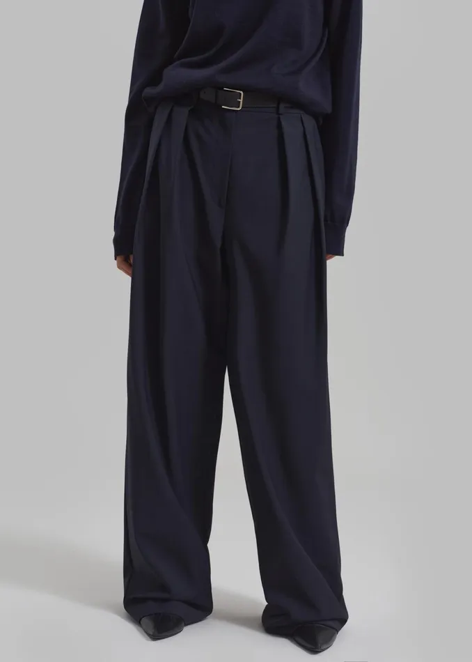 The Frankie Shop Bottoms Ripley Pleated Trousers 8211 Navy 8211 Women