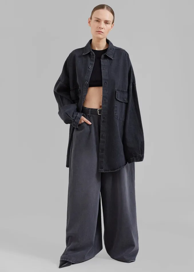 The Frankie Shop Bottoms Sasha Wide Leg Jeans 8211 Dark Grey 8211 Women