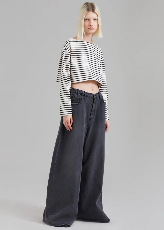 The Frankie Shop Bottoms Sasha Wide Leg Jeans 8211 Dark Grey 8211 Women