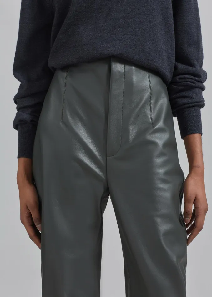 The Frankie Shop Bottoms Ziggy Long Leather Pants 8211 Light Khaki 8211 Women