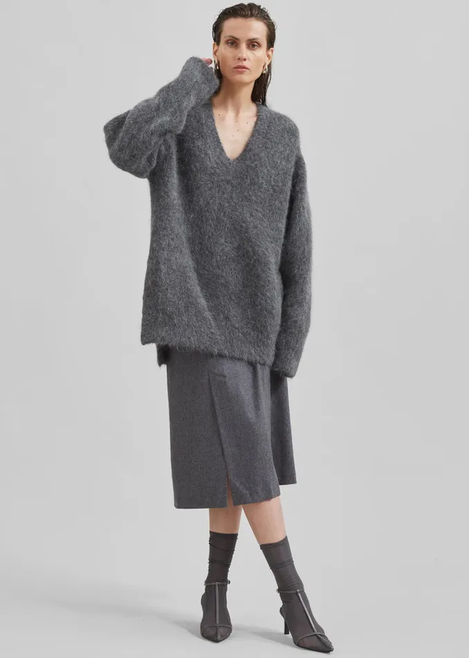 The Frankie Shop Knitwear Loulou Studio Goto Sweater 8211 Anthracite Melange 8211 Women