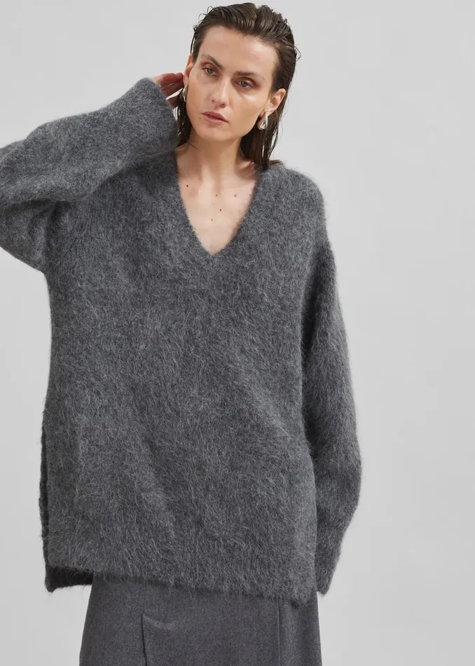 The Frankie Shop Knitwear Loulou Studio Goto Sweater 8211 Anthracite Melange 8211 Women