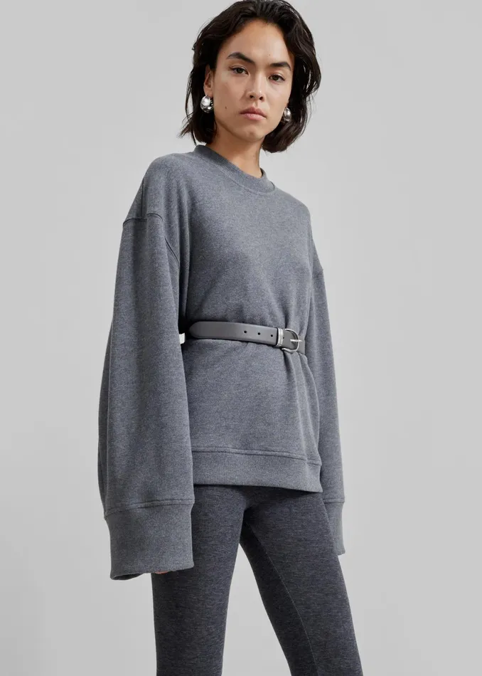 The Frankie Shop Ora Leather Belt 8211 GreySilver 8211 Women
