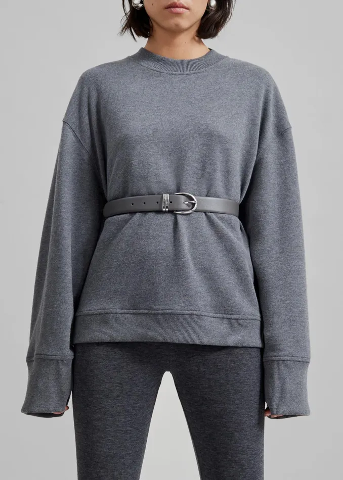 The Frankie Shop Ora Leather Belt 8211 GreySilver 8211 Women