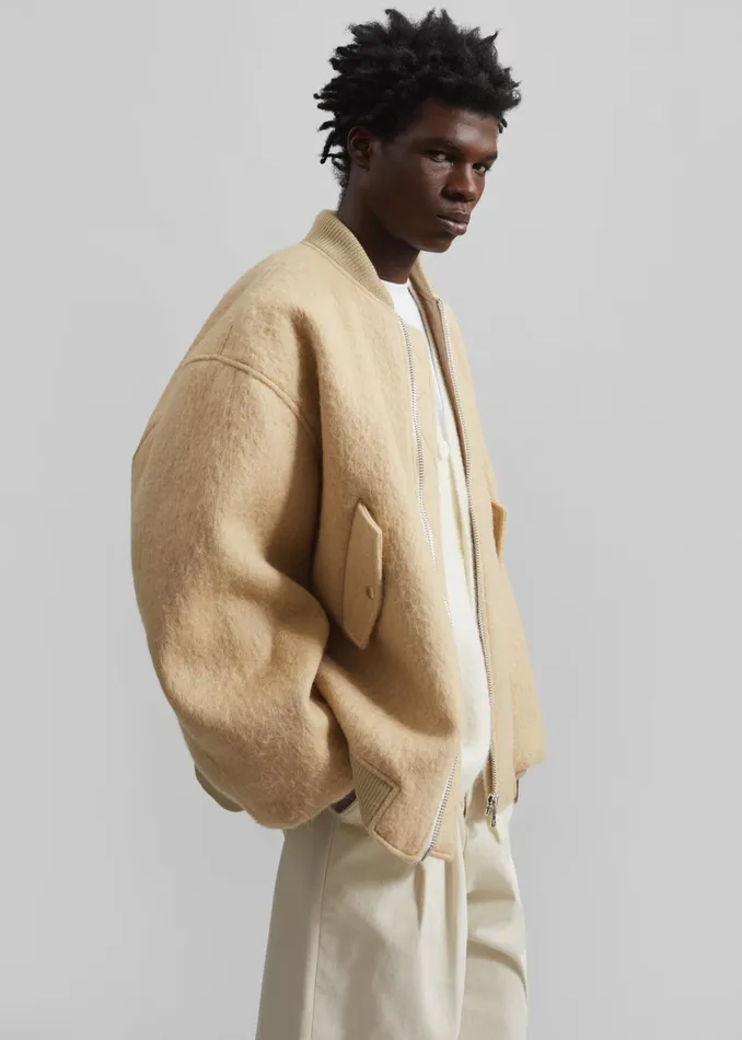 The Frankie Shop Outerwear Astra Wool Bomber Jacket 8211 Pale Yellow 8211 Men