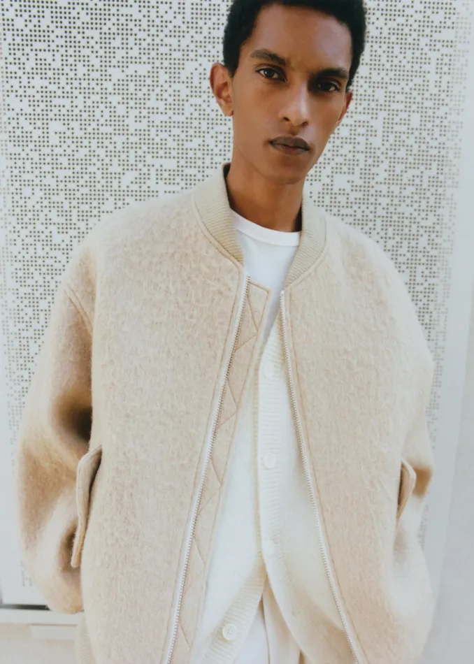 The Frankie Shop Outerwear Astra Wool Bomber Jacket 8211 Pale Yellow 8211 Men