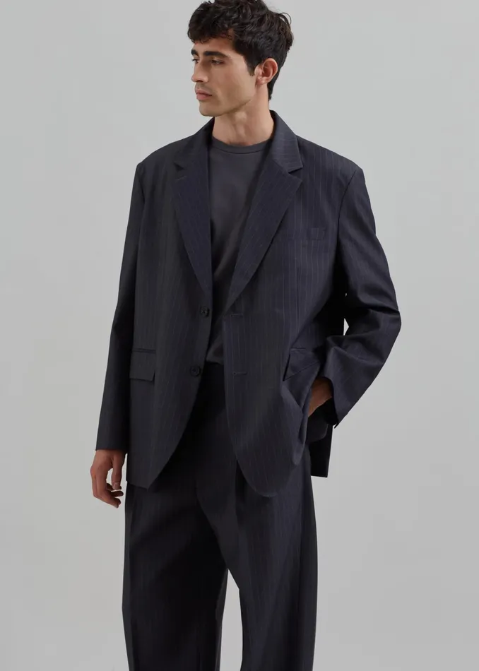 The Frankie Shop Outerwear Beo Blazer 8211 CharcoalWhite Pinstripe 8211 Men