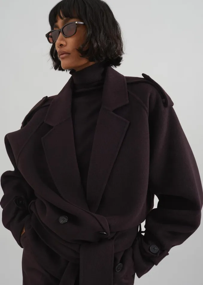 The Frankie Shop Outerwear Elys Short Wool Trench 8211 Dark Plum 8211 Women