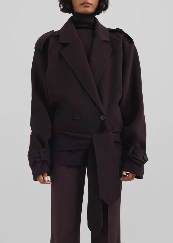 The Frankie Shop Outerwear Elys Short Wool Trench 8211 Dark Plum 8211 Women