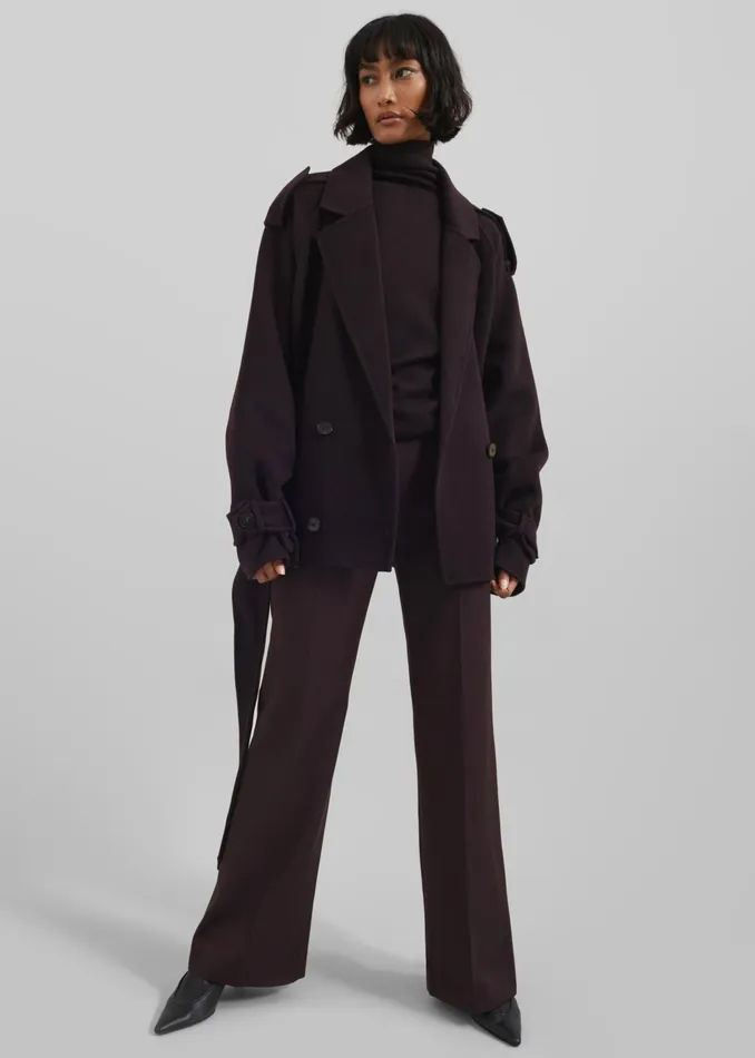 The Frankie Shop Outerwear Elys Short Wool Trench 8211 Dark Plum 8211 Women