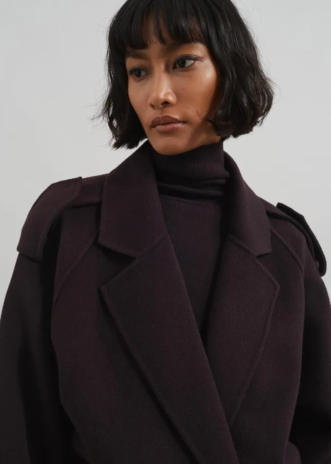 The Frankie Shop Outerwear Elys Short Wool Trench 8211 Dark Plum 8211 Women