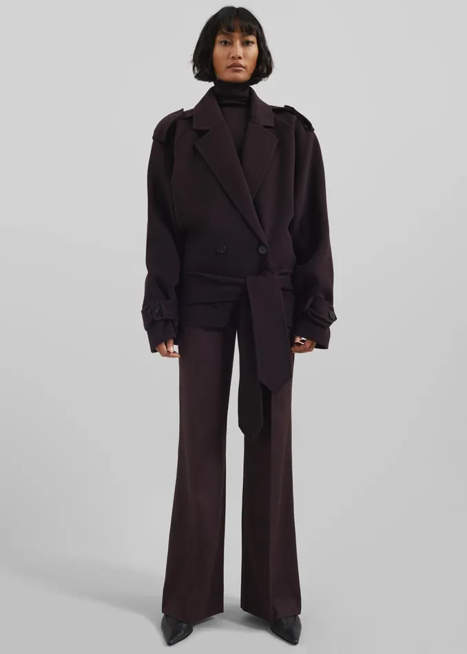 The Frankie Shop Outerwear Elys Short Wool Trench 8211 Dark Plum 8211 Women