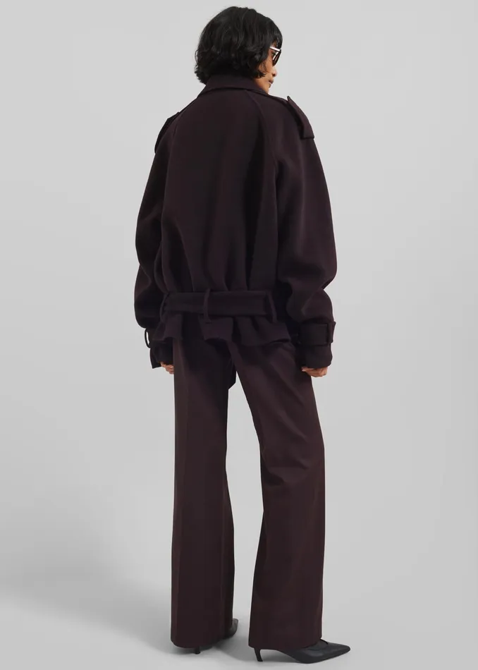 The Frankie Shop Outerwear Elys Short Wool Trench 8211 Dark Plum 8211 Women