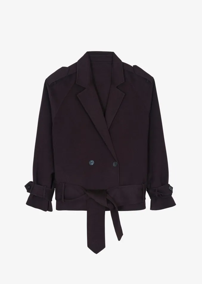 The Frankie Shop Outerwear Elys Short Wool Trench 8211 Dark Plum 8211 Women