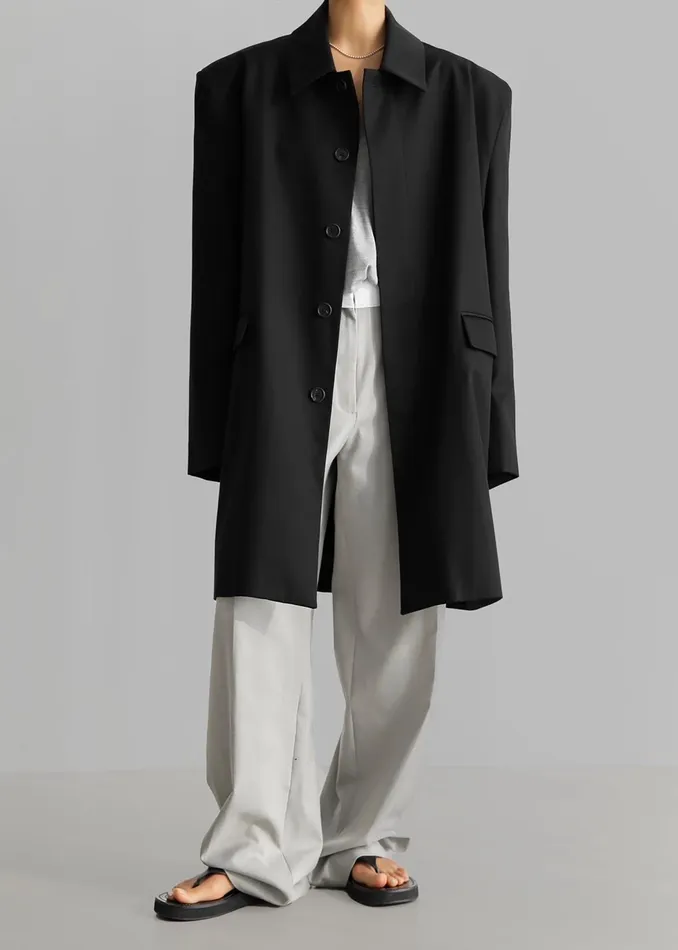 The Frankie Shop Outerwear Ghent Padded Shoulder Trench 8211 Black 8211 Women