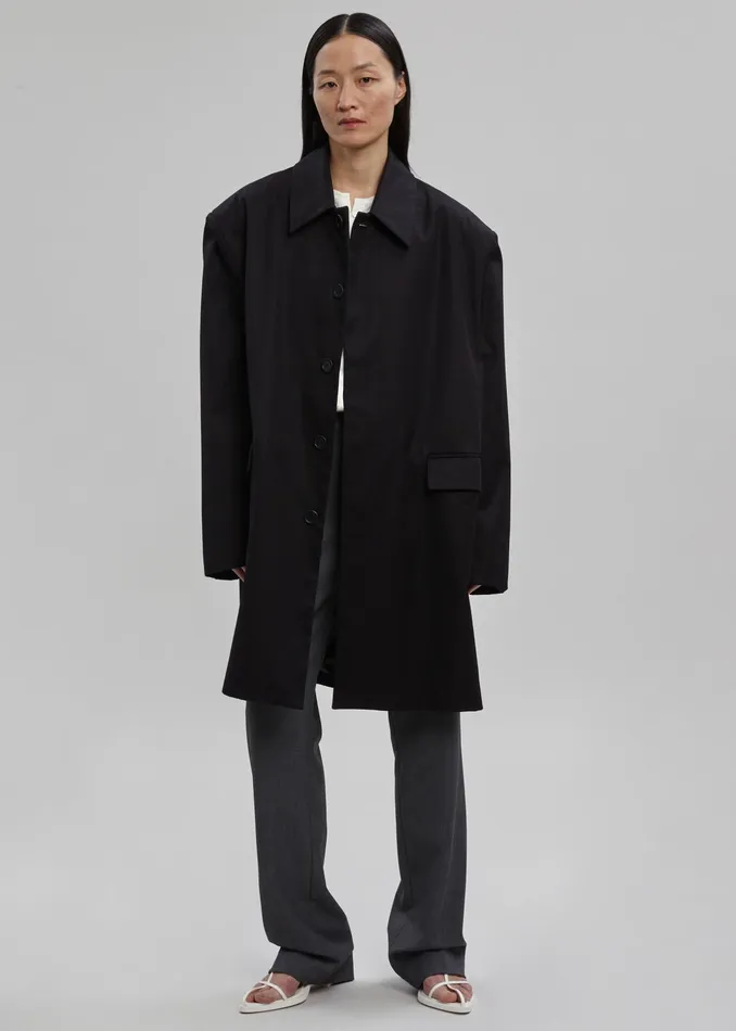 The Frankie Shop Outerwear Ghent Padded Shoulder Trench 8211 Black 8211 Women