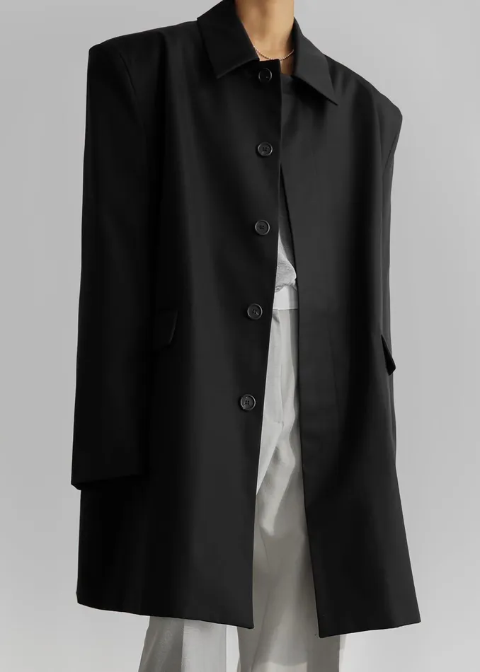The Frankie Shop Outerwear Ghent Padded Shoulder Trench 8211 Black 8211 Women