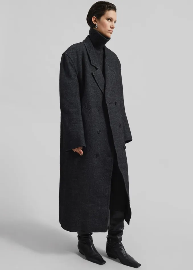 The Frankie Shop Outerwear Low Classic Melange Wool Oversized Coat 8211 Black 8211 Women