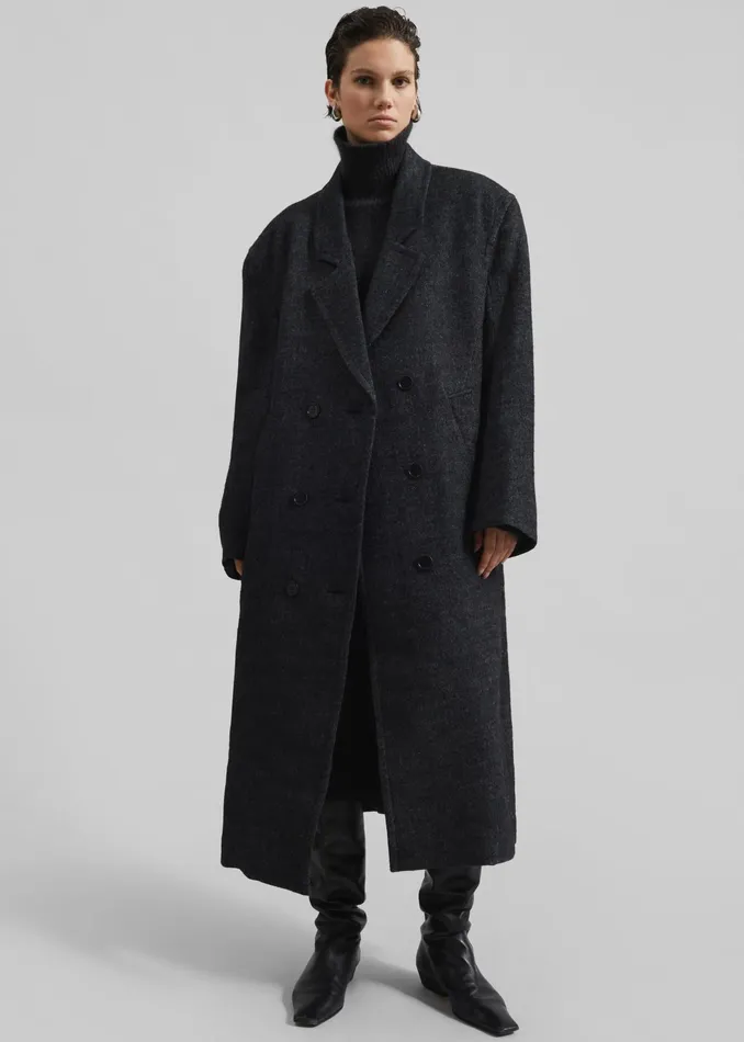The Frankie Shop Outerwear Low Classic Melange Wool Oversized Coat 8211 Black 8211 Women