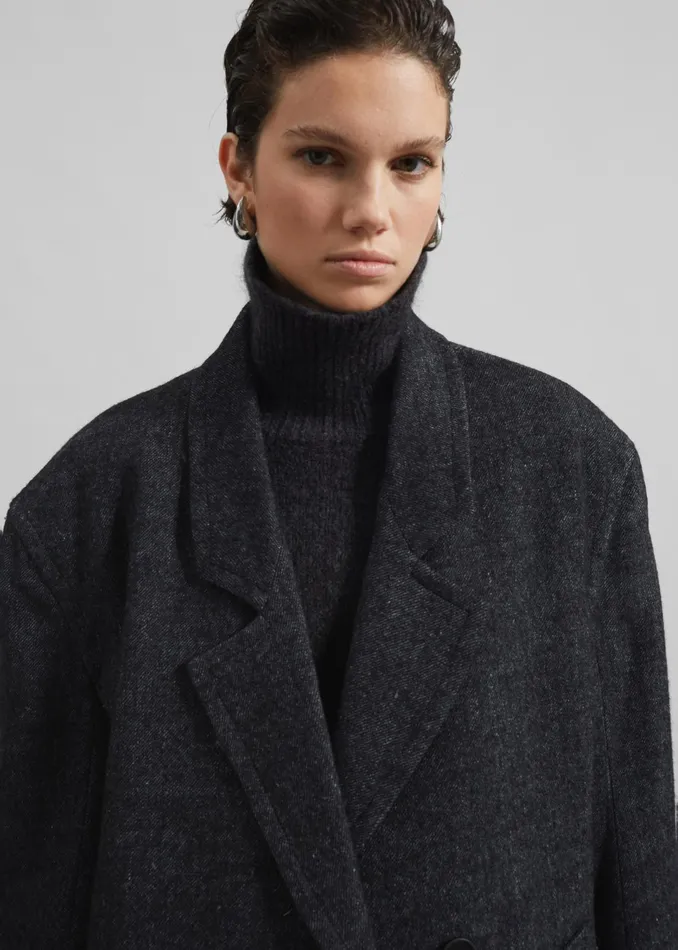 The Frankie Shop Outerwear Low Classic Melange Wool Oversized Coat 8211 Black 8211 Women