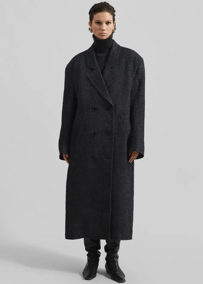 The Frankie Shop Outerwear Low Classic Melange Wool Oversized Coat 8211 Black 8211 Women