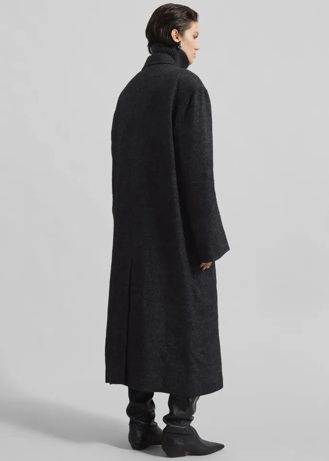 The Frankie Shop Outerwear Low Classic Melange Wool Oversized Coat 8211 Black 8211 Women
