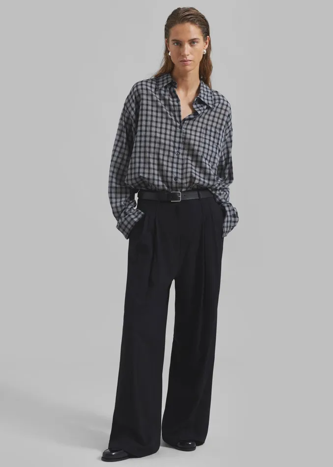 The Frankie Shop Tops Emmett Plaid Shirt 8211 Black 8211 Women