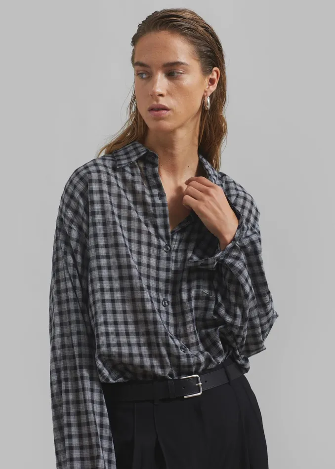 The Frankie Shop Tops Emmett Plaid Shirt 8211 Black 8211 Women