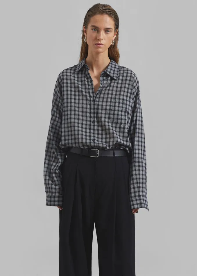 The Frankie Shop Tops Emmett Plaid Shirt 8211 Black 8211 Women