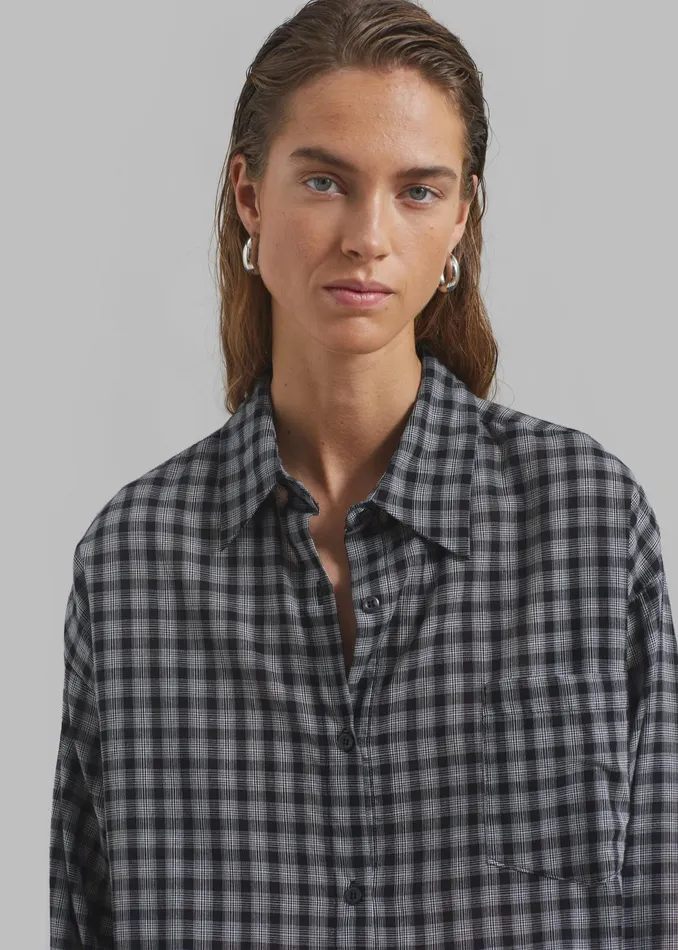 The Frankie Shop Tops Emmett Plaid Shirt 8211 Black 8211 Women