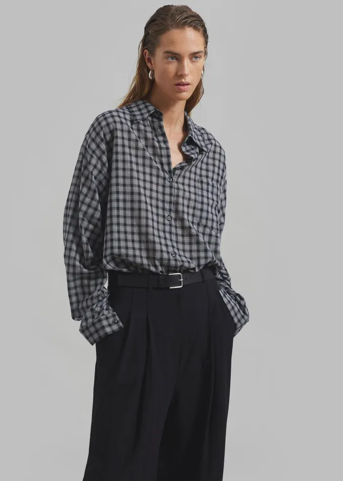 The Frankie Shop Tops Emmett Plaid Shirt 8211 Black 8211 Women