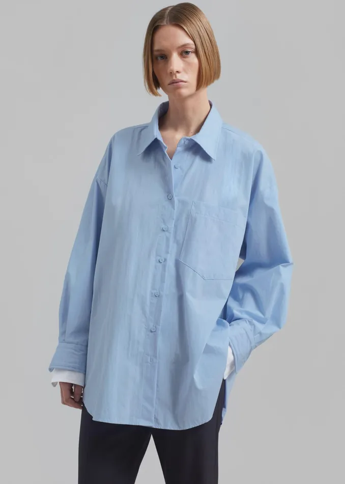 The Frankie Shop Tops Jacqueline Button Up Shirt 8211 Sky 8211 Women