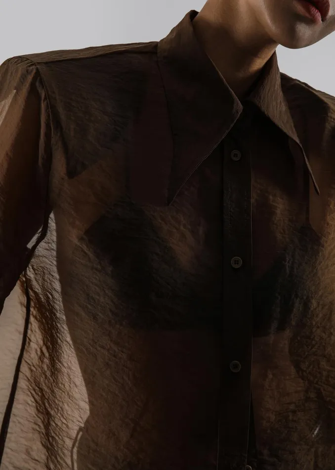 The Frankie Shop Tops Jolene Semi Sheer Shirt 8211 Brown 8211 Women