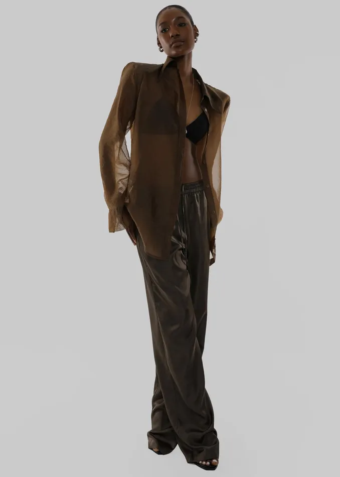The Frankie Shop Tops Jolene Semi Sheer Shirt 8211 Brown 8211 Women